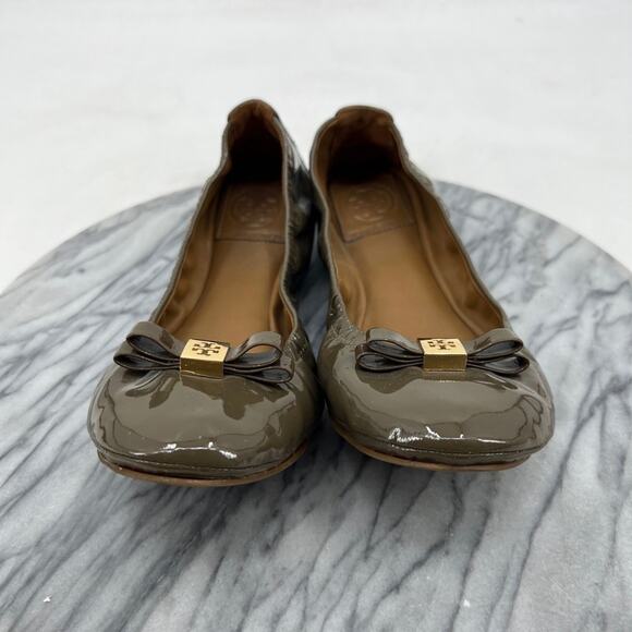 Tory Burch Womens 8 Ballet Flats Moss Eddie Bow Patent Leather Glossy 22128516 - Picture 3 of 13